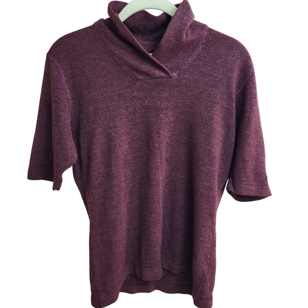 Tommy Hilfiger Women's Medium Burgundy‎ Marled Knit Mock Neck Short Sleeve Top